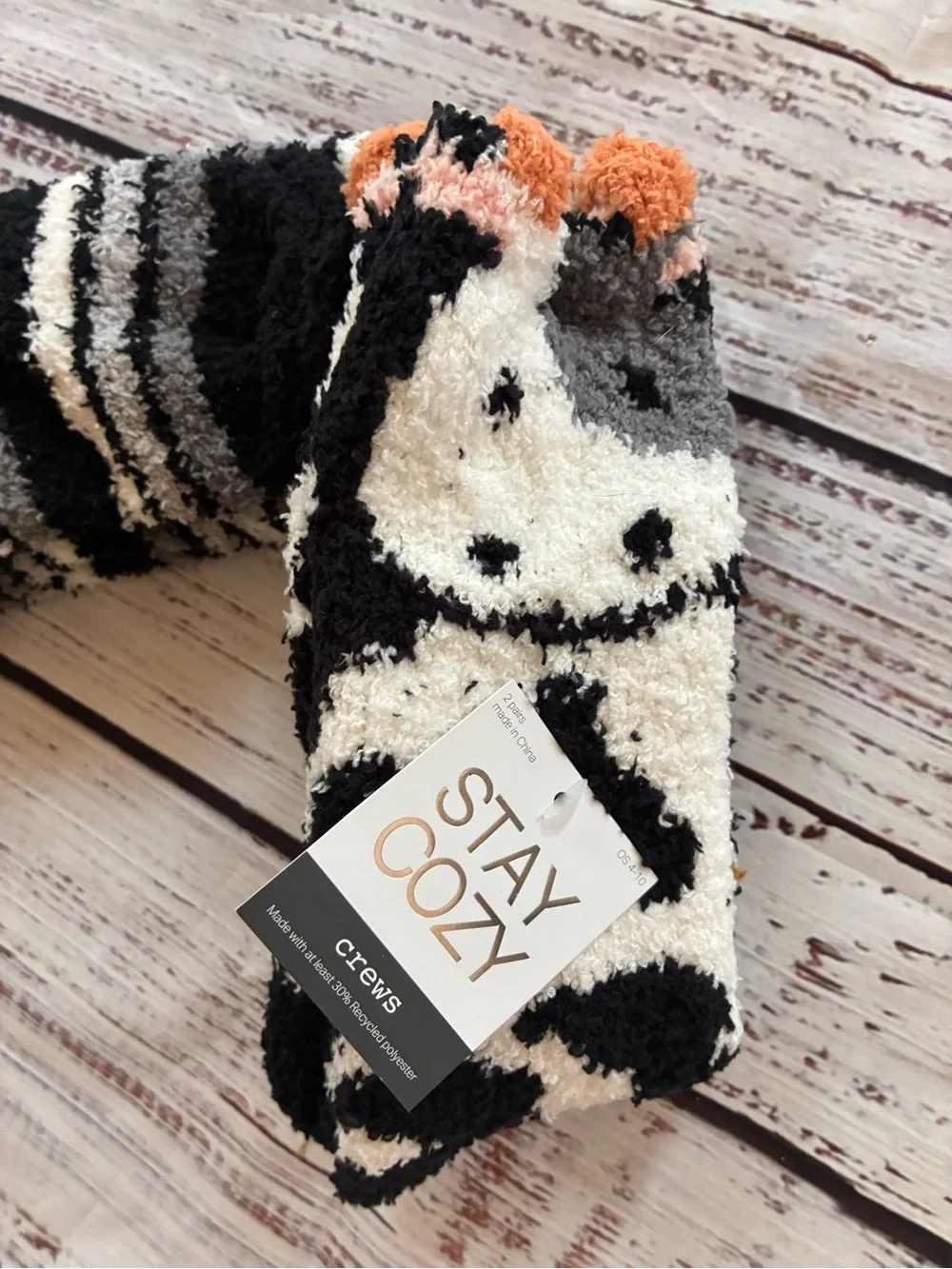 Women’s Plush Cow Socks - Black, White & Gray